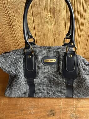 Fifth Avenue Gray Tweed Satchel Purse Womens Top Handle Bag Gold Hardware Zip